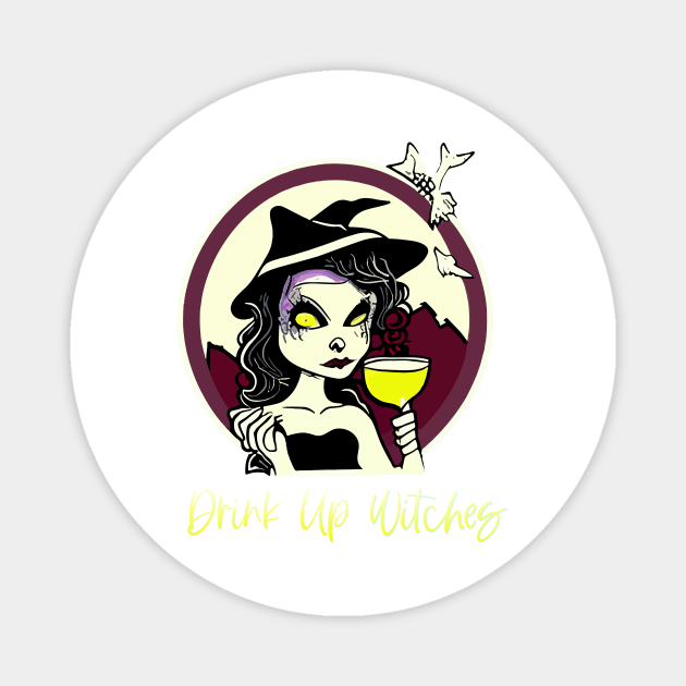 Drink Up Witches Halloween Wine Lover Lime Green Magnet by MindGlowArt